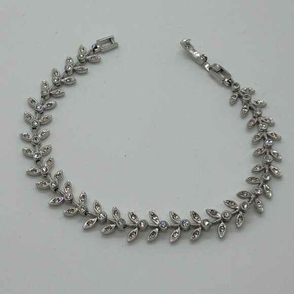 Nadri Jewelry - Nadri Cubic Zirconia Leaf Bracelet Silver-tone Vine Wedding Bridal Marquise